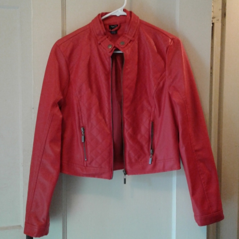 Red pleather moto jacket